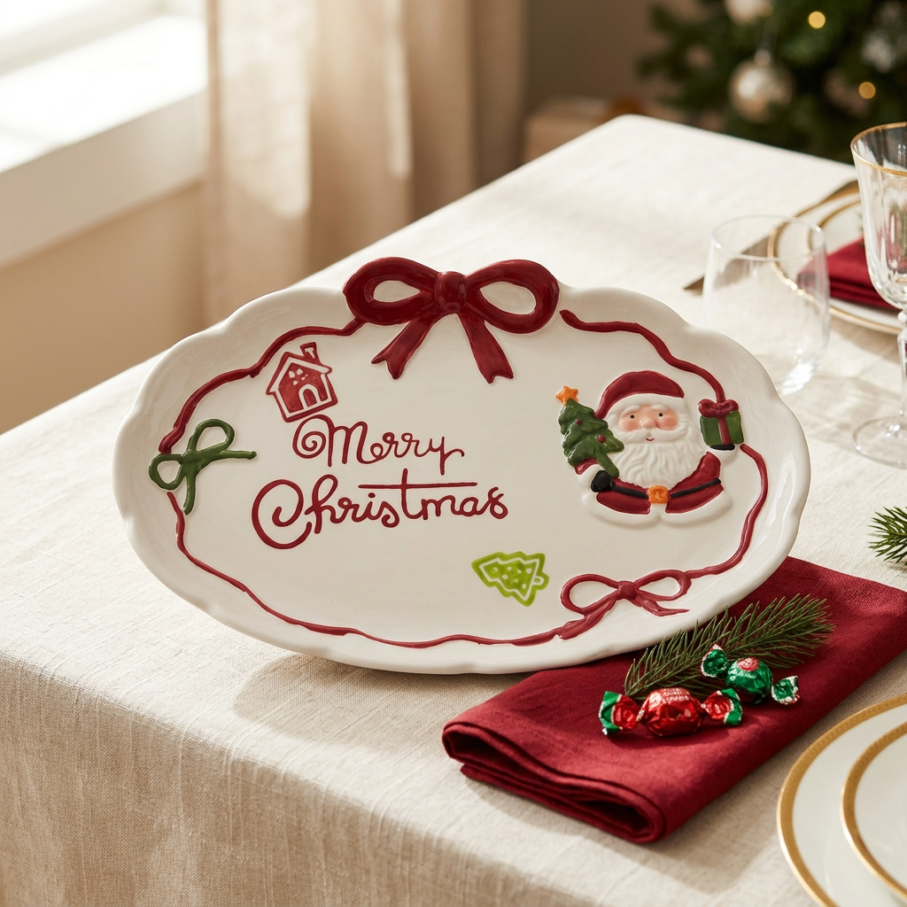 Ceramic Christmas Oval Candy Tray - 26×18cm
