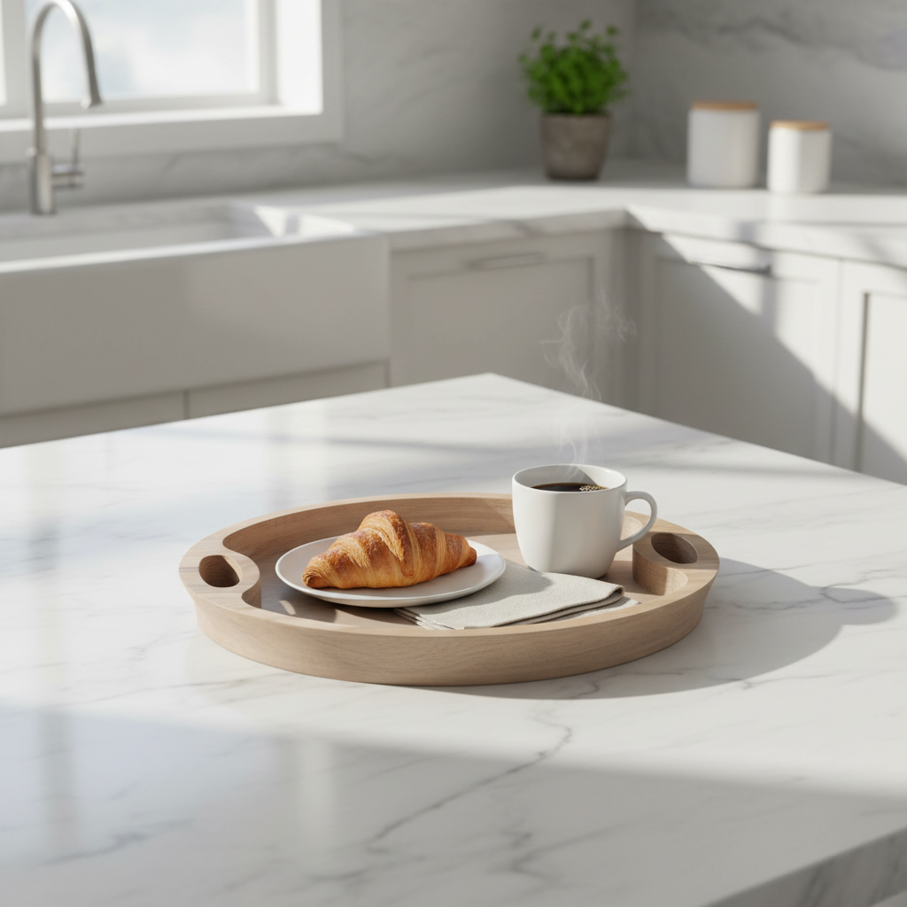 Luhpar Oval Wooden Serving Tray with Cutout Handles - 46×30cm