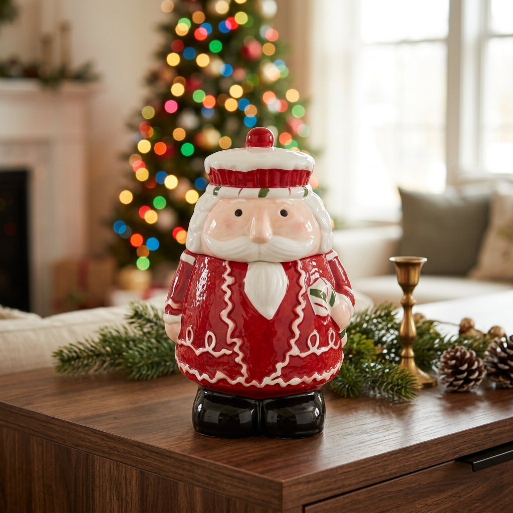 Ceramic Santa Claus Christmas Candy Jar with Lid - 2 Litre