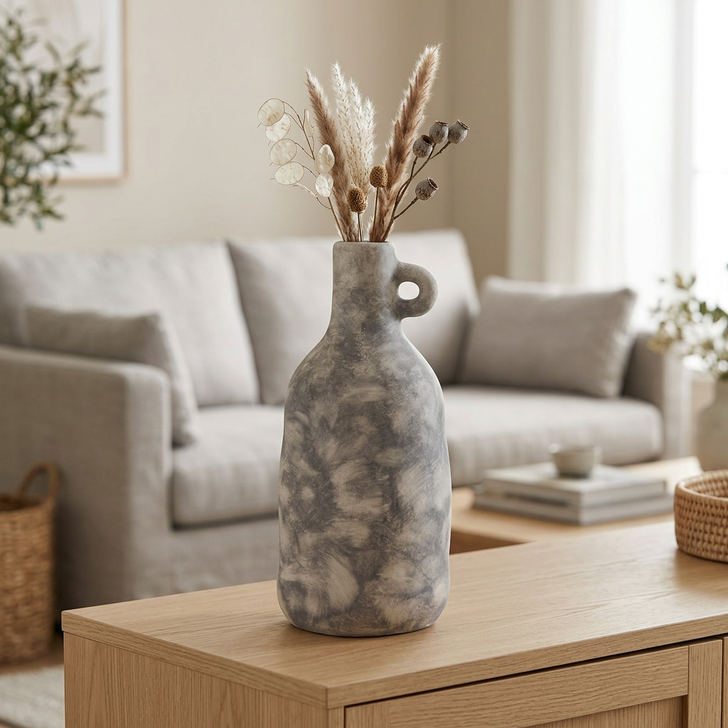 Flower Vase with Loop Handle Grey - 30cm