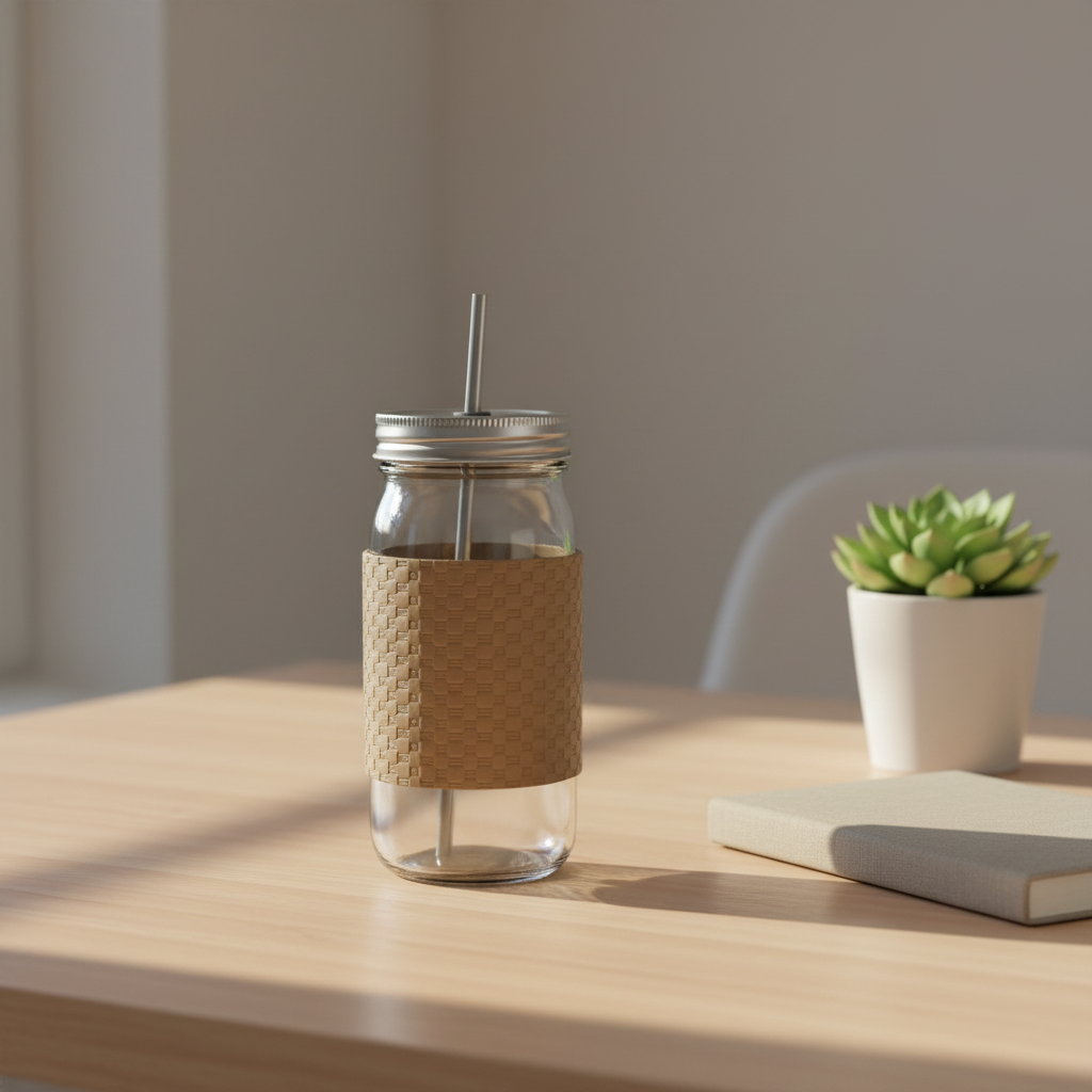 Glass Bottle with Straw Brown - 410ml
