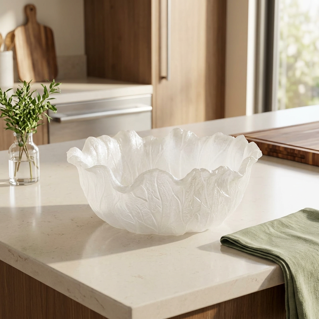 Resin Cabbage Leaf Shape Bowl Pearl White - 25cm