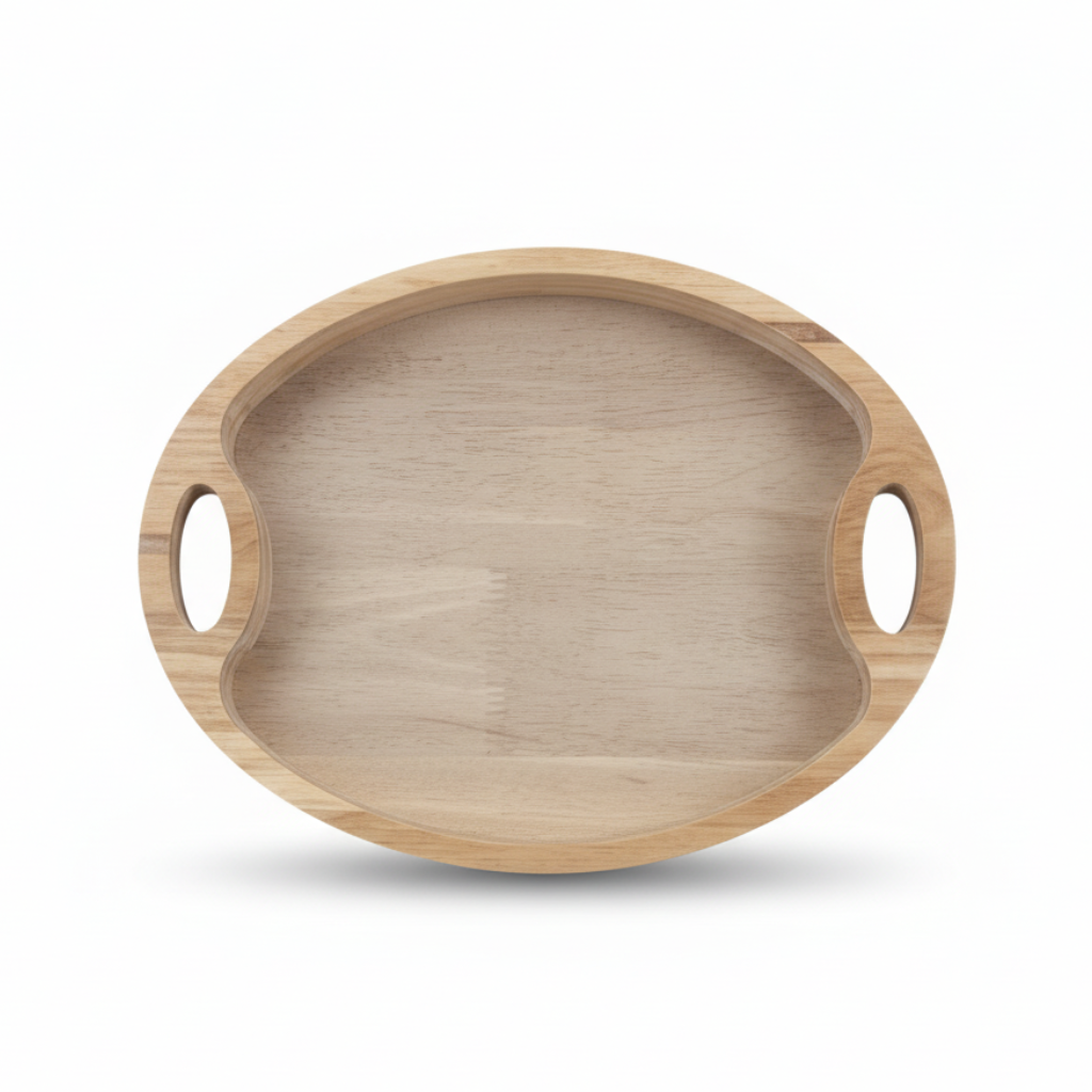 Luhpar Oval Wooden Serving Tray with Cutout Handles - 46×30cm