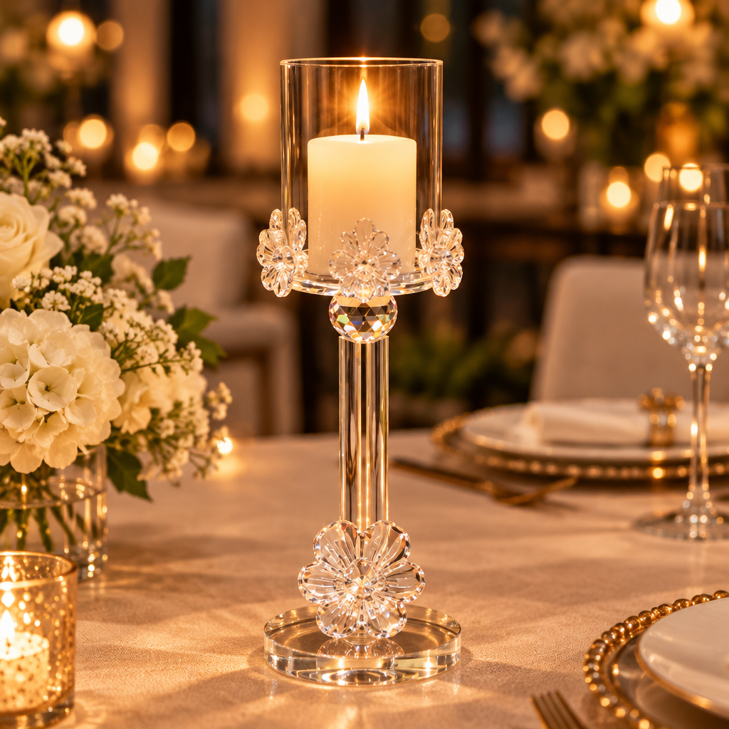 Crystal Floral Candle Holder - 24x6cm