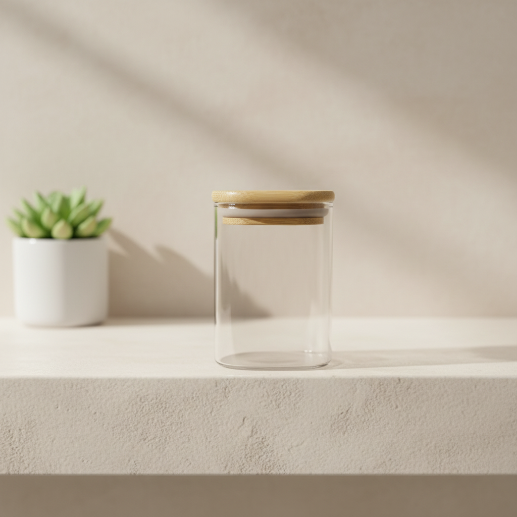 Square Glass Storage Jar with Bamboo Lid - 5×8cm