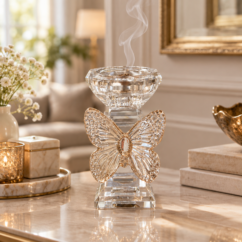 مبخرة الفراشة الكريستالية - 16×8 سم