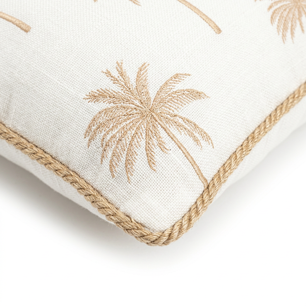 Square Cushion with Palm Tree Print Ivory & Beige - 43×43cm