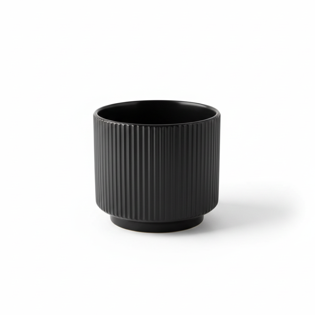 Ribbed Ceramic Vase - 15×20cm - Black / Green