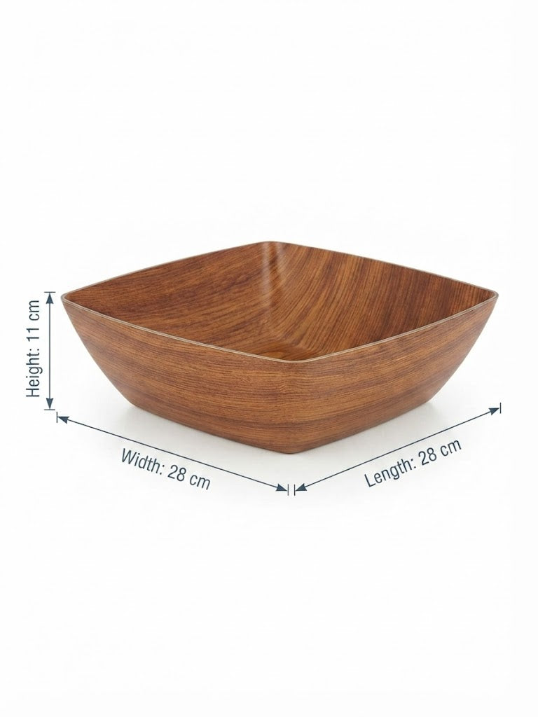 Evelin Wood-Finish Square Serving Bowl – 28×28×11 cm