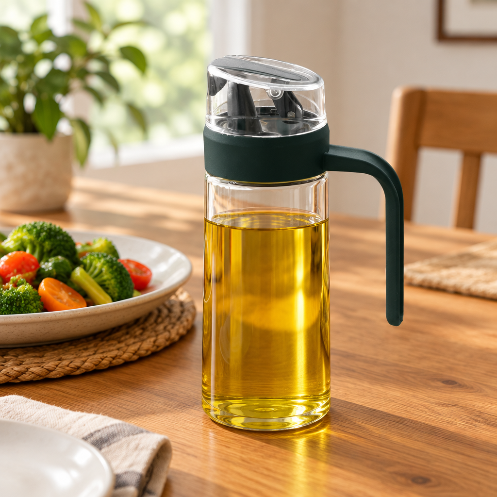 Glass Oil Pot with Handle Dark Green - 500ml