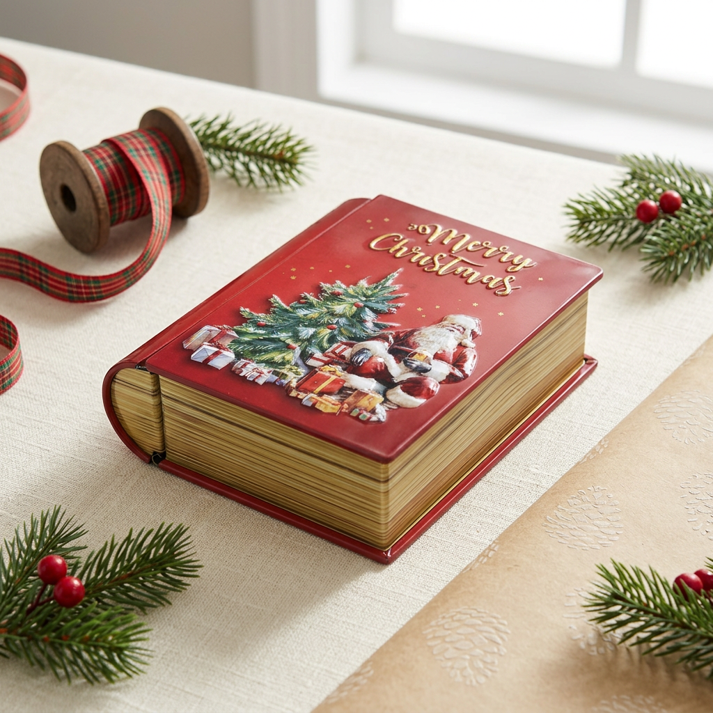 Metal Christmas Book Design Gift Box Red - 12×10cm