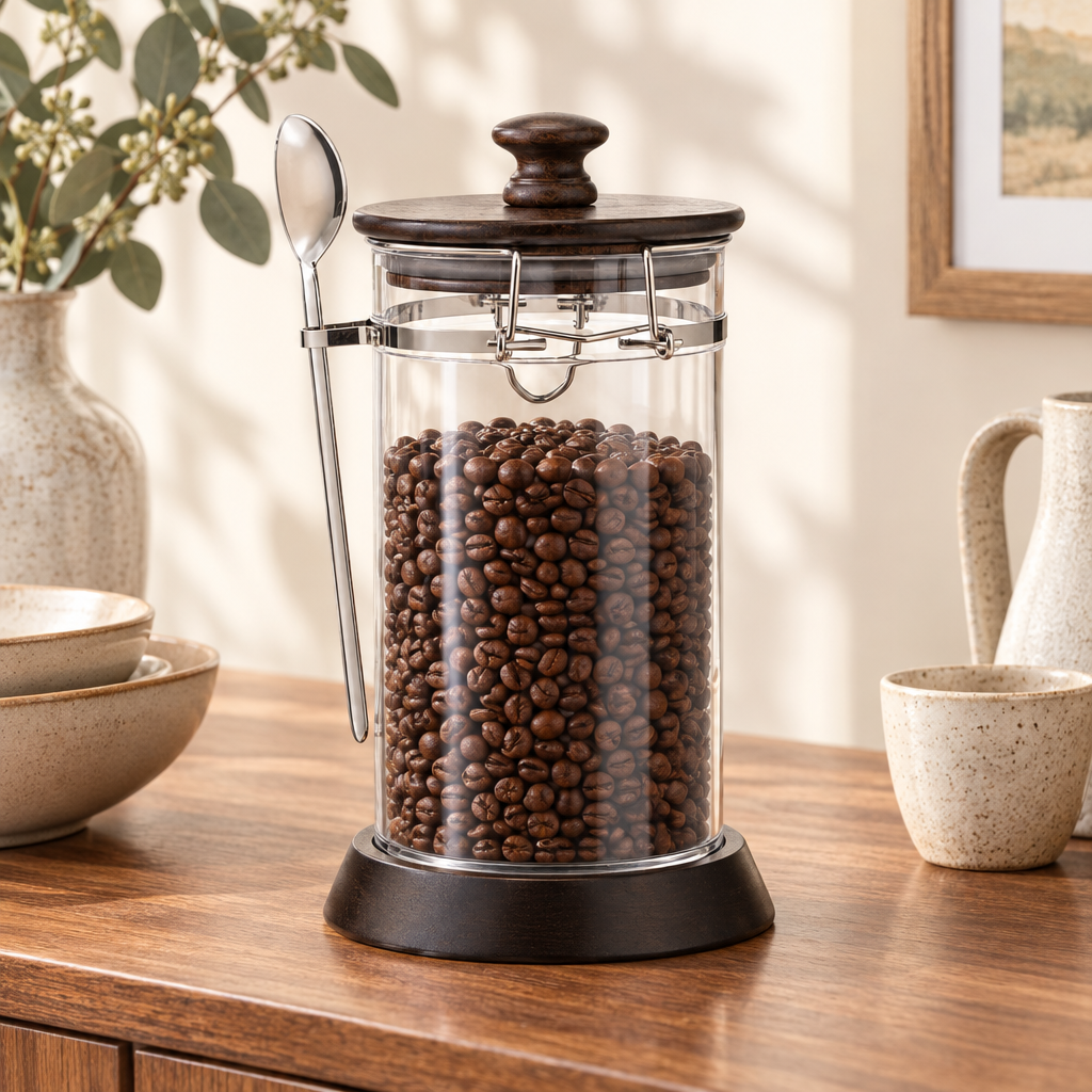 Acrylic Canister with Wooden Lid & Spoon - 1000ml