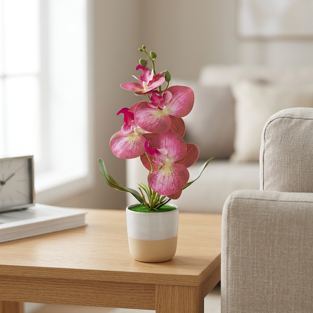 Artificial Pink Orchid Flower Plant Ceramic Pot – 30cm