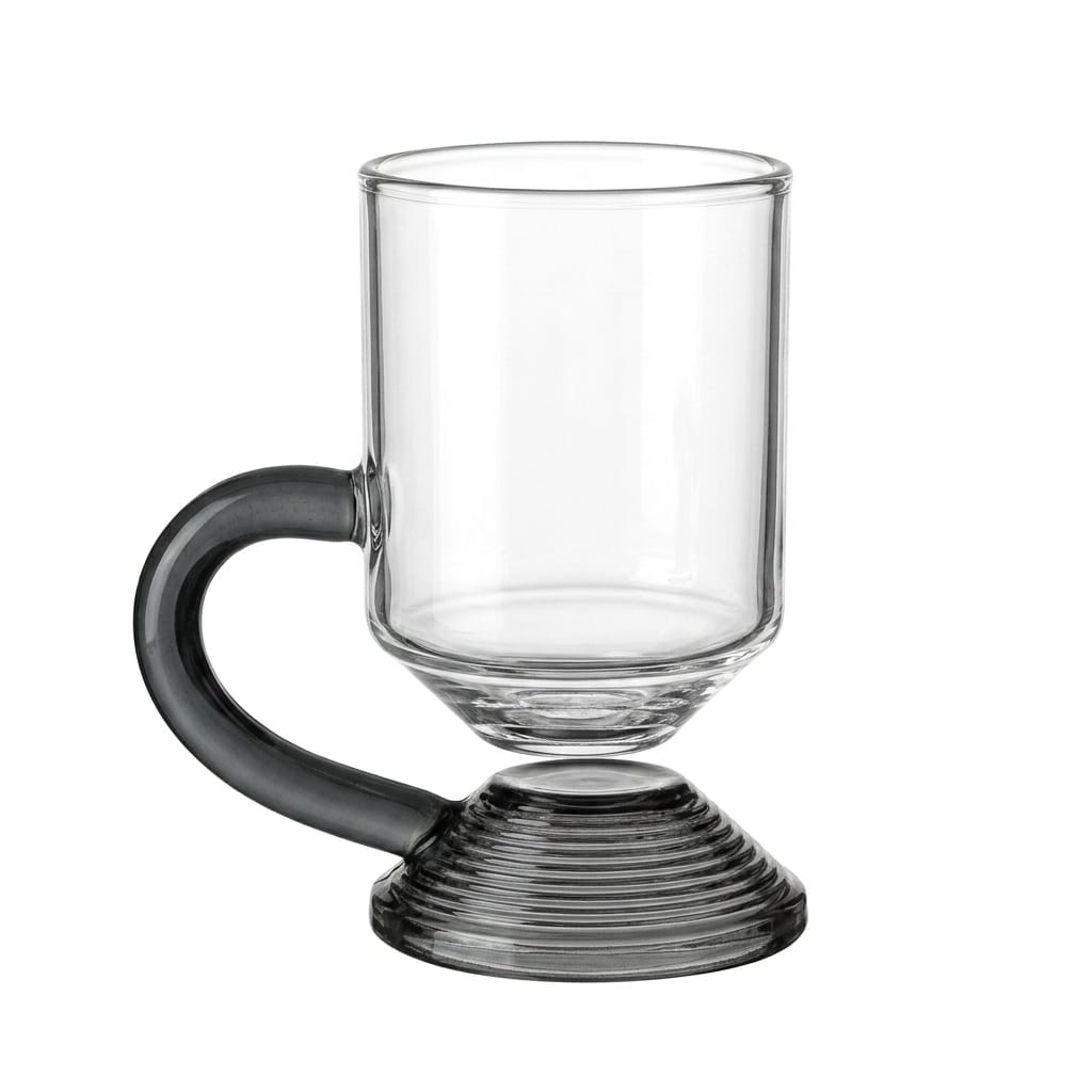 RAZ Levita 18-Piece Tea & Coffee Glass Set | Floating Handle | 6 Large Cups, 6 Small Cups & 6 Saucers | Gray