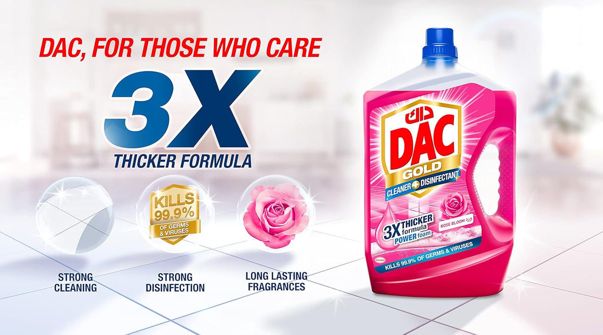 DAC Gold Disinfectant Multi - Purpose Cleaner - Rose (3 Litres + 1 Litre), For 99.9% Germs And Bacteria Removal, GI0384166609 - Al Kabayel Discount CentreDAC Gold Disinfectant Multi - Purpose Cleaner - Rose (3 Litres + 1 Litre), For 99.9% Germs And Bacteria Removal, GI0384166609Home SuppliesDACAl Kabayel Discount Centre