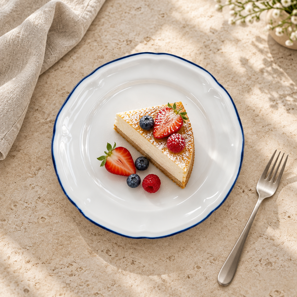 Luhpar Ceramic Dessert Plate White with Blue Rim - 20.8cm