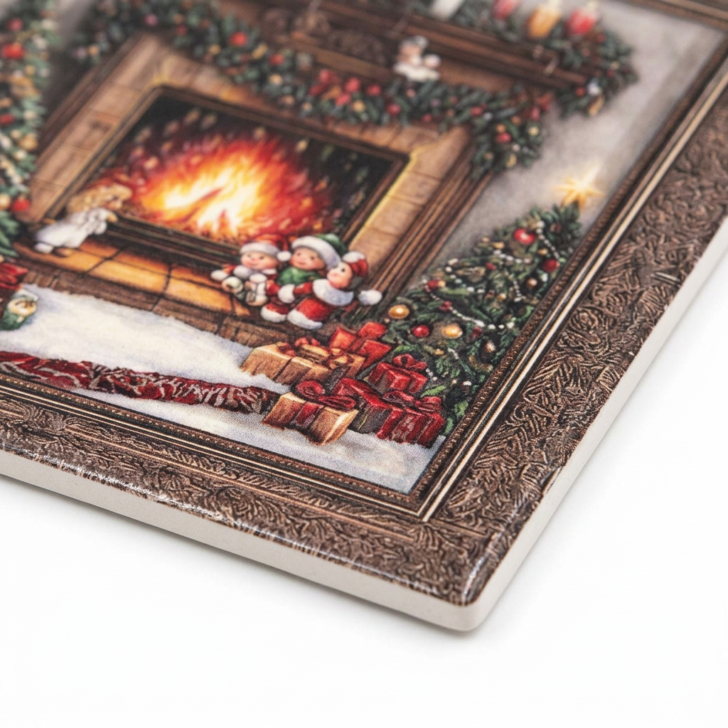 Ceramic-Coated Square Christmas Coaster - 11cm