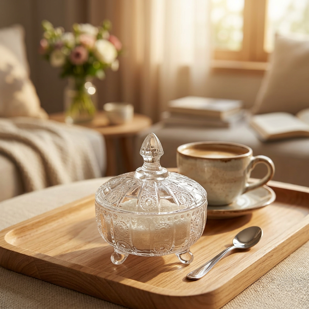 Glass Sugar Pot with Decorative Lid – 8×5cm