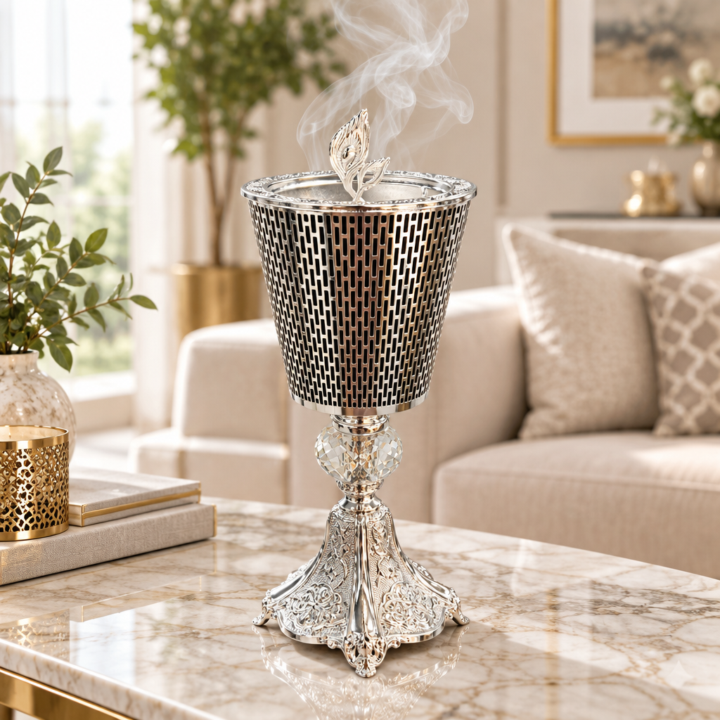 Metal Incense Burner Silver & Black - 25×10cm