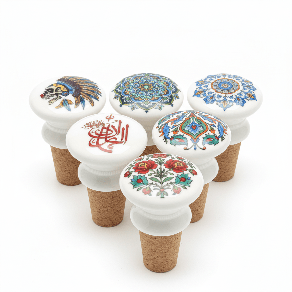 Decorative Ceramic Bottle Stopper with Cork Base | Hand - Painted Folk Art Design | Natural Cork | Assorted Designs - Al Kabayel Discount CentreDecorative Ceramic Bottle Stopper with Cork Base | Hand - Painted Folk Art Design | Natural Cork | Assorted DesignsKitchen Utensils & GadgetsAKDCAl Kabayel Discount Centre