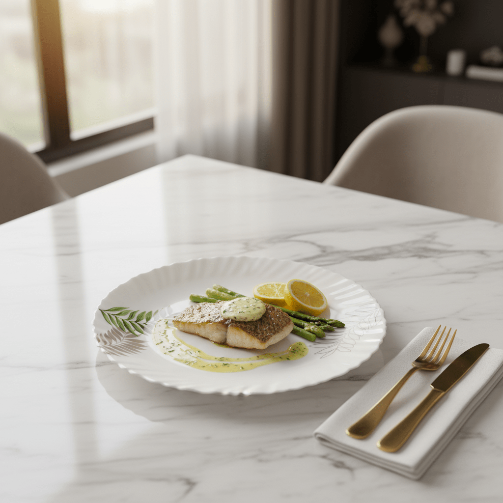 Delcasa White Opalware Dinner Plate with Elegant Leaf Design – 10.5 Inch - Al Kabayel Discount CentreDelcasa White Opalware Dinner Plate with Elegant Leaf Design – 10.5 InchPlatesDELCASAAl Kabayel Discount Centre