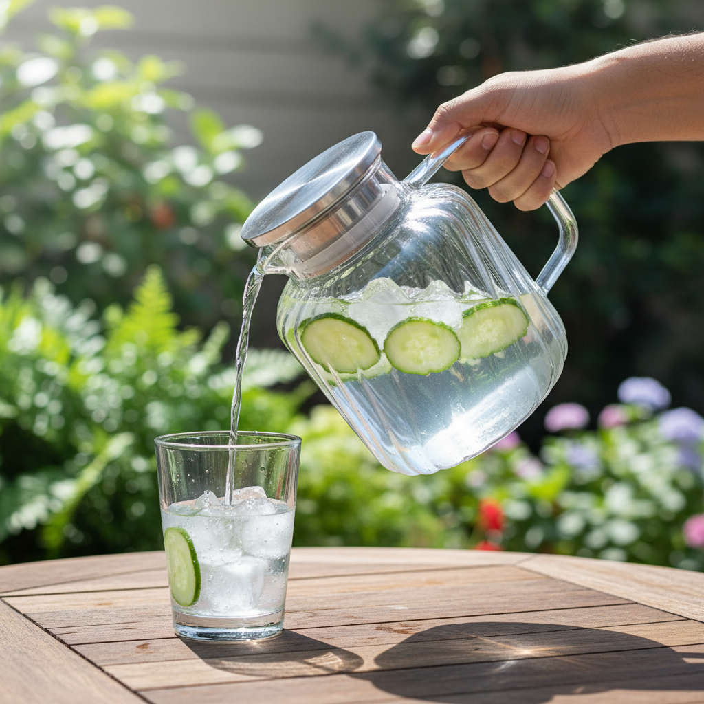 Deli Refined Glass Water Jug with Metallic Silver Lid – Stylish Serving Carafe (1.65 L) - Al Kabayel Discount CentreDeli Refined Glass Water Jug with Metallic Silver Lid – Stylish Serving Carafe (1.65 L)JugsDELIAl Kabayel Discount Centre