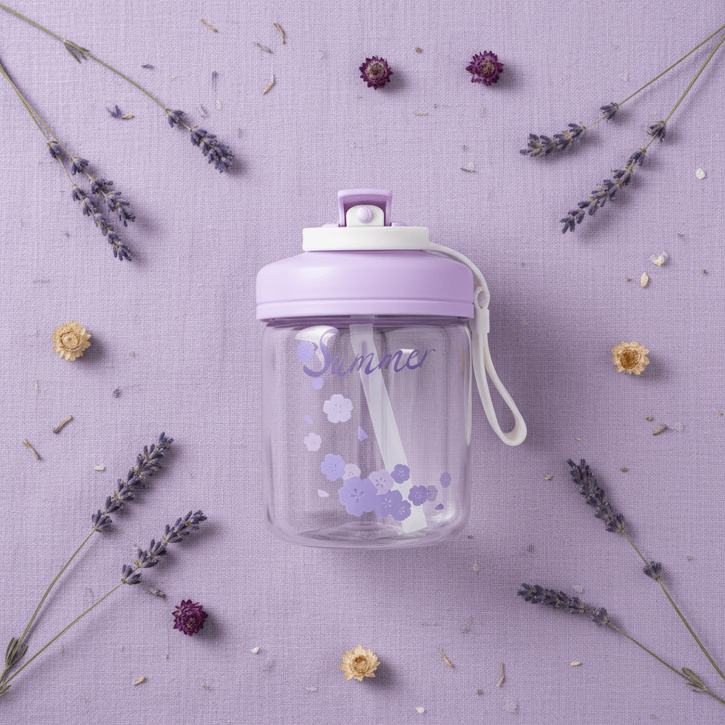 Delsoga Clear Glass Bottle with Straw & Purple Lid for Cold Drinks – 400 ml - Al Kabayel Discount CentreDelsoga Clear Glass Bottle with Straw & Purple Lid for Cold Drinks – 400 mlWater BottlesDELSOGAAl Kabayel Discount Centre