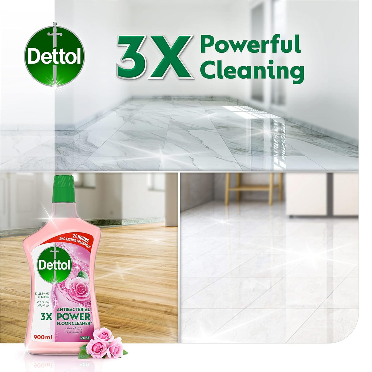 Dettol Antibacterial Power Floor Cleaner (Kills 99.9% of Germs), Rose Fragrance, Can be Paired with Vacuum Cleaner for Cleaner and Shinier Floors, 900 ml - Al Kabayel Discount CentreDettol Antibacterial Power Floor Cleaner (Kills 99.9% of Germs), Rose Fragrance, Can be Paired with Vacuum Cleaner for Cleaner and Shinier Floors, 900 mlHome SuppliesDETTOLAl Kabayel Discount Centre