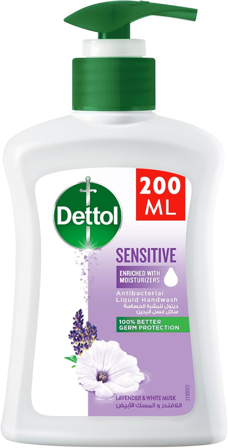 Dettol Sensitive Liquid Handwash Pump, Lavender & White Musk Scent, 200ml - Al Kabayel Discount CentreDettol Sensitive Liquid Handwash Pump, Lavender & White Musk Scent, 200mlHandwashDETTOLAl Kabayel Discount Centre