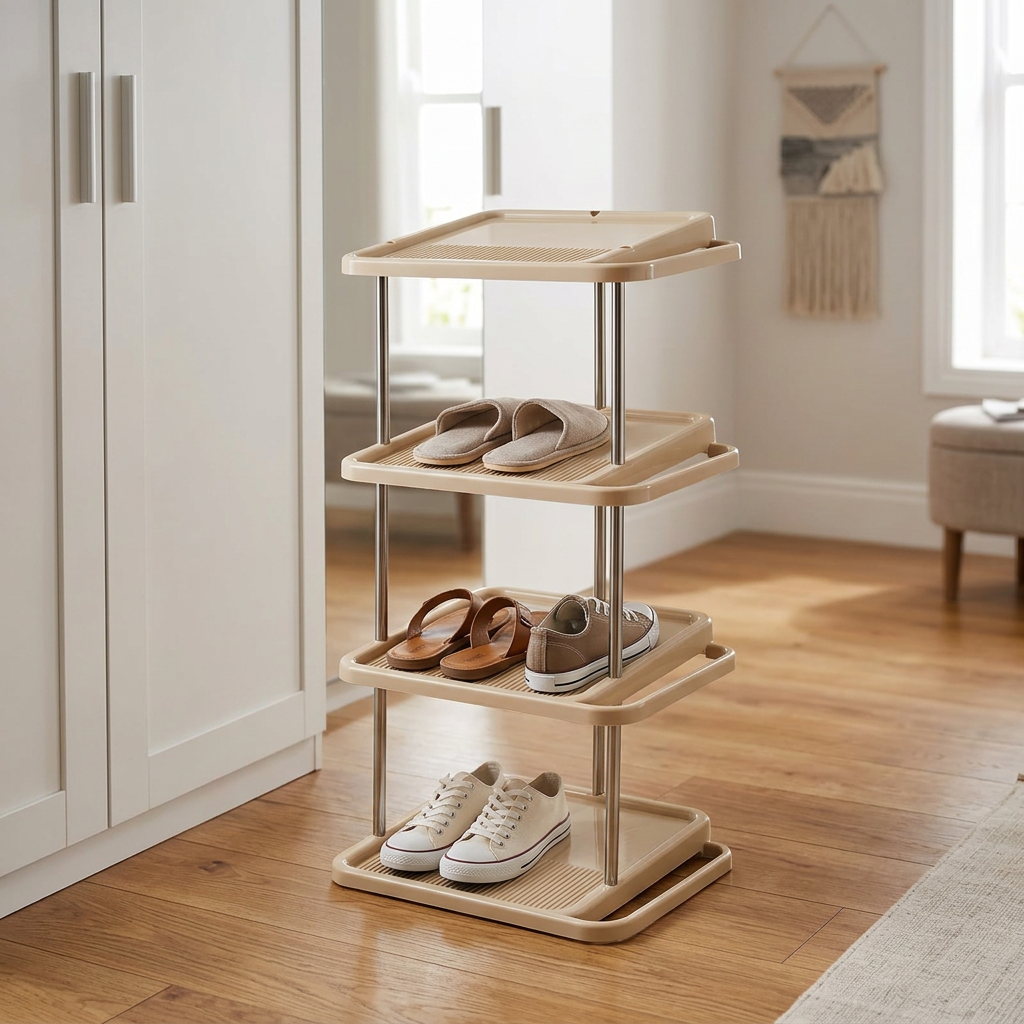 4-Layer Plastic Shoe Rack Beige - 65×30cm