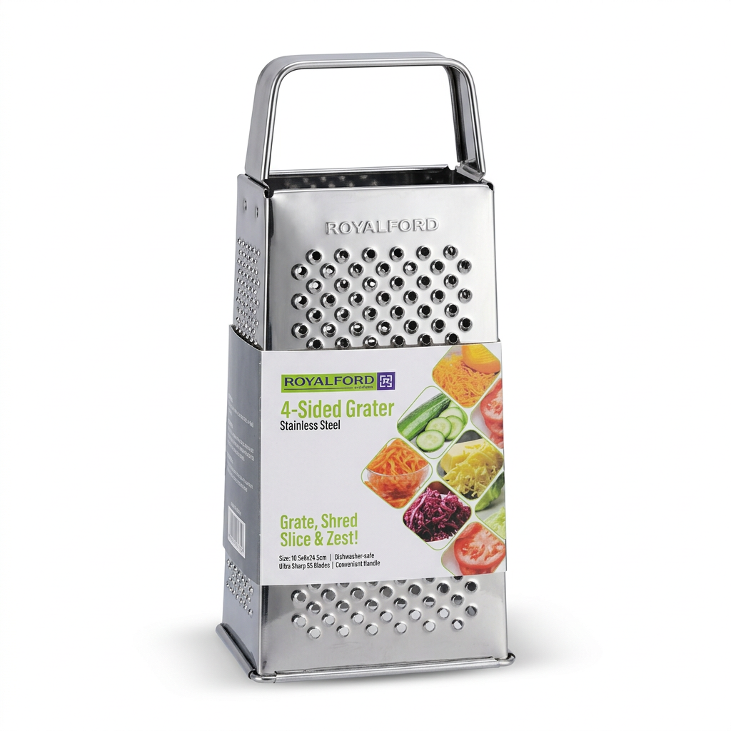 Royalford Stainless Steel 4-Way Box Grater Silver - 20cm