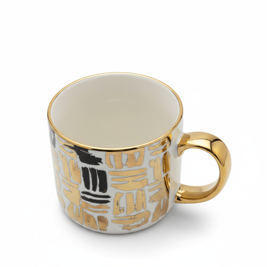 DH White Ceramic Mug with Golden Design & Handle — 350ml - Al Kabayel Discount CentreDH White Ceramic Mug with Golden Design & Handle — 350mlMugsDHAl Kabayel Discount Centre