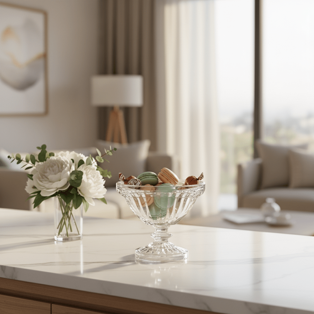 Diamond Footed Glass Candy Bowl – Elegant Raised Glass Bowl for Candy, Desserts & Table Display 18×18 cm - Al Kabayel Discount CentreDiamond Footed Glass Candy Bowl – Elegant Raised Glass Bowl for Candy, Desserts & Table Display 18×18 cmBowlsDIAMONDAl Kabayel Discount Centre