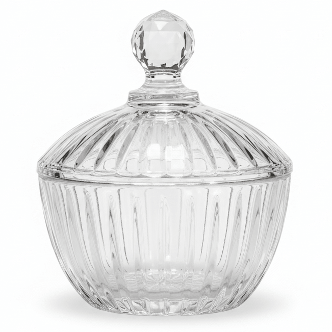 Diamond Round Glass Candy Pot – Classic Decorative Glass Jar for Candy, Treats & Storage 18 cm - Al Kabayel Discount CentreDiamond Round Glass Candy Pot – Classic Decorative Glass Jar for Candy, Treats & Storage 18 cmBowlsDIAMONDAl Kabayel Discount Centre