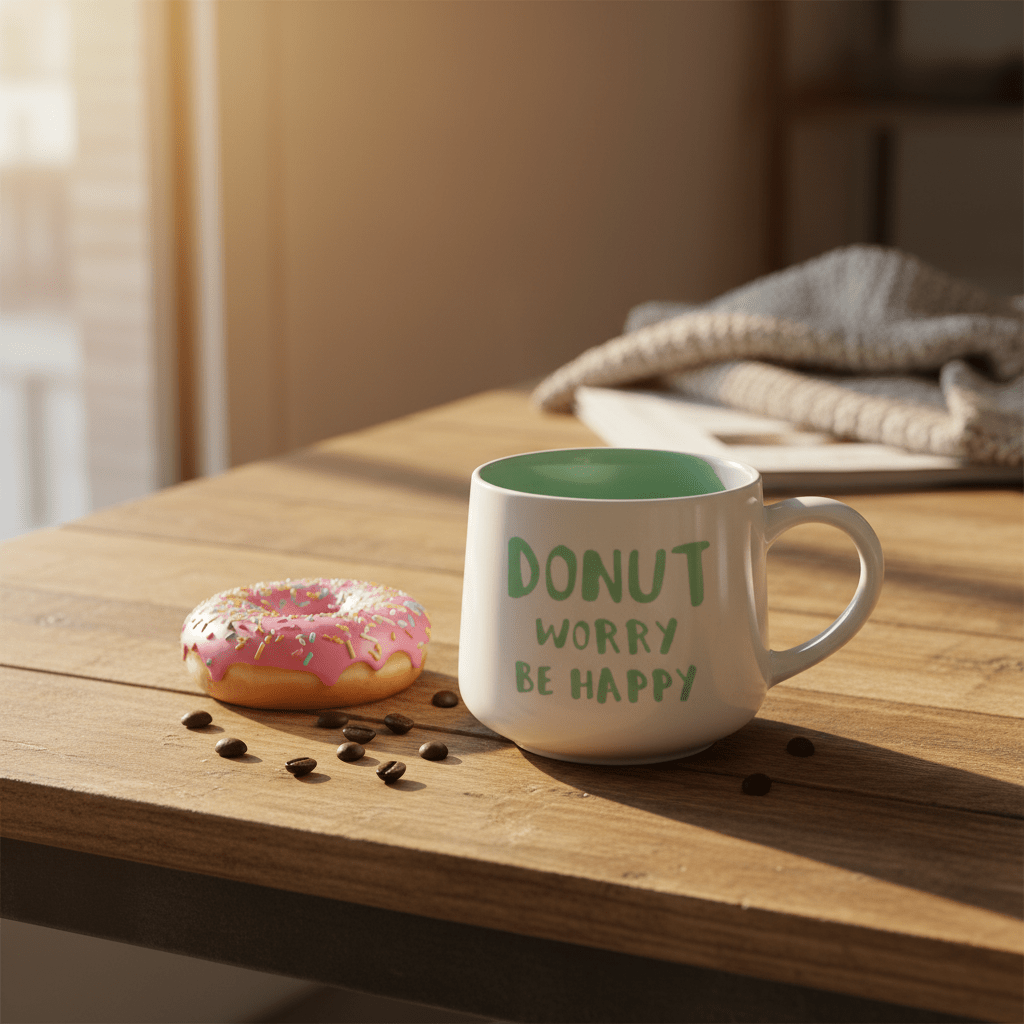 Donut Worry Be Happy | White & Mint Green Ceramic Mug with Hidden Donut Surprise | 400ml - Al Kabayel Discount CentreDonut Worry Be Happy | White & Mint Green Ceramic Mug with Hidden Donut Surprise | 400mlMugsAKDCAl Kabayel Discount Centre