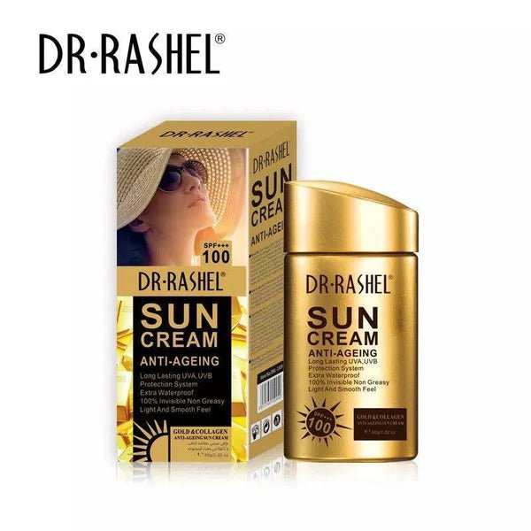 Dr.Rashel Sun Cream Anti - Ageing SPF 100+++ Gold & Collagen - 80gm - Al Kabayel Discount CentreDr.Rashel Sun Cream Anti - Ageing SPF 100+++ Gold & Collagen - 80gmSkin CareDR RASHELAl Kabayel Discount Centre