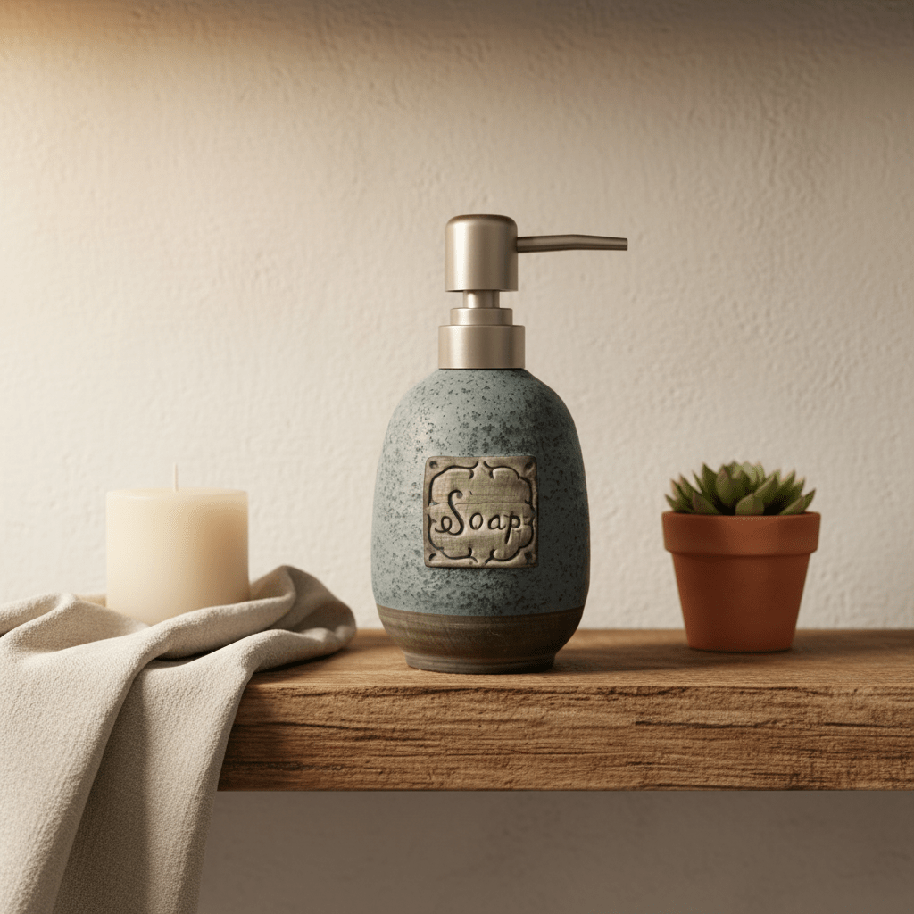 Dusty Blue Speckled Glaze Ceramic & Plastic Liquid Soap Dispenser - 400ml - Al Kabayel Discount CentreDusty Blue Speckled Glaze Ceramic & Plastic Liquid Soap Dispenser - 400mlHolders & DispensersAKDCAl Kabayel Discount Centre