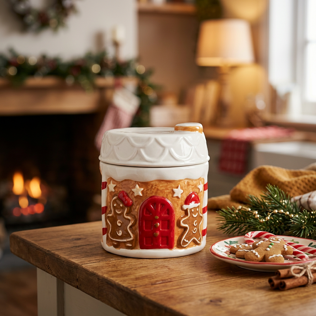 Ceramic Christmas Candy Jar with Lid - 11x10cm