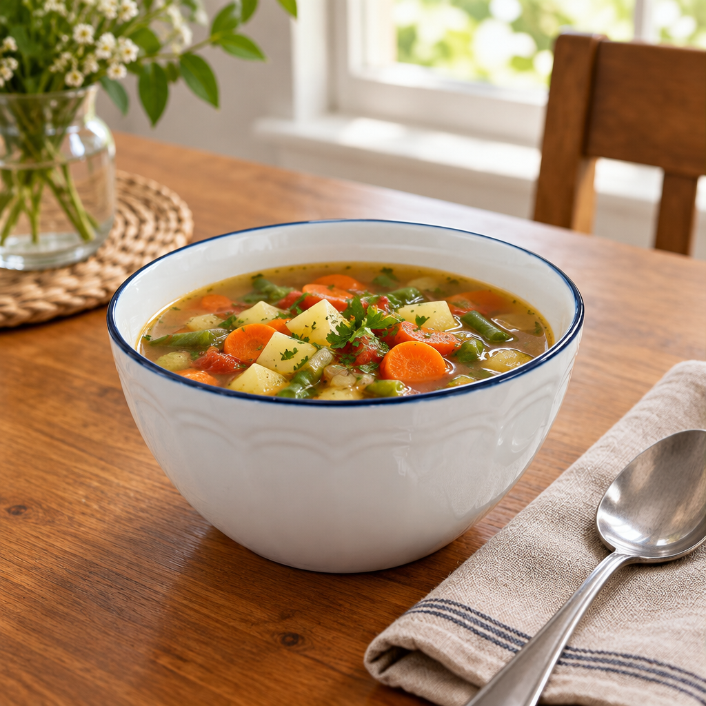 Luhpar Ceramic Soup Bowl White with Blue Rim - 610ml