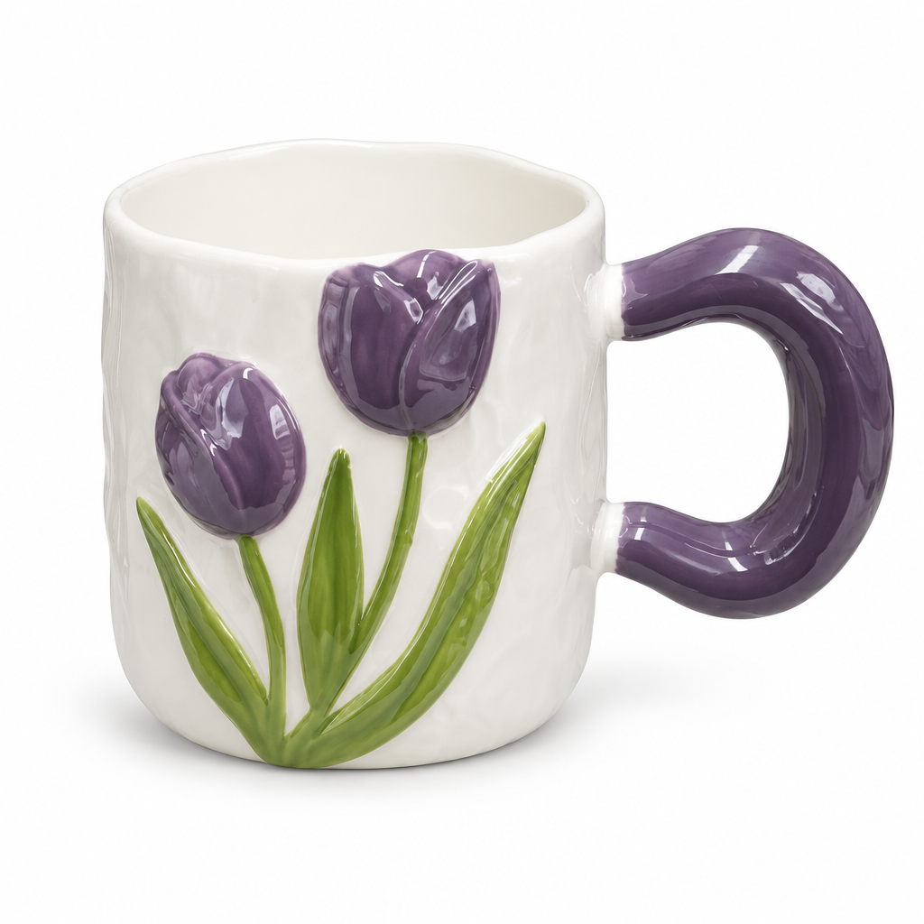 Ceramic Mug with Purple Handle - 400ml