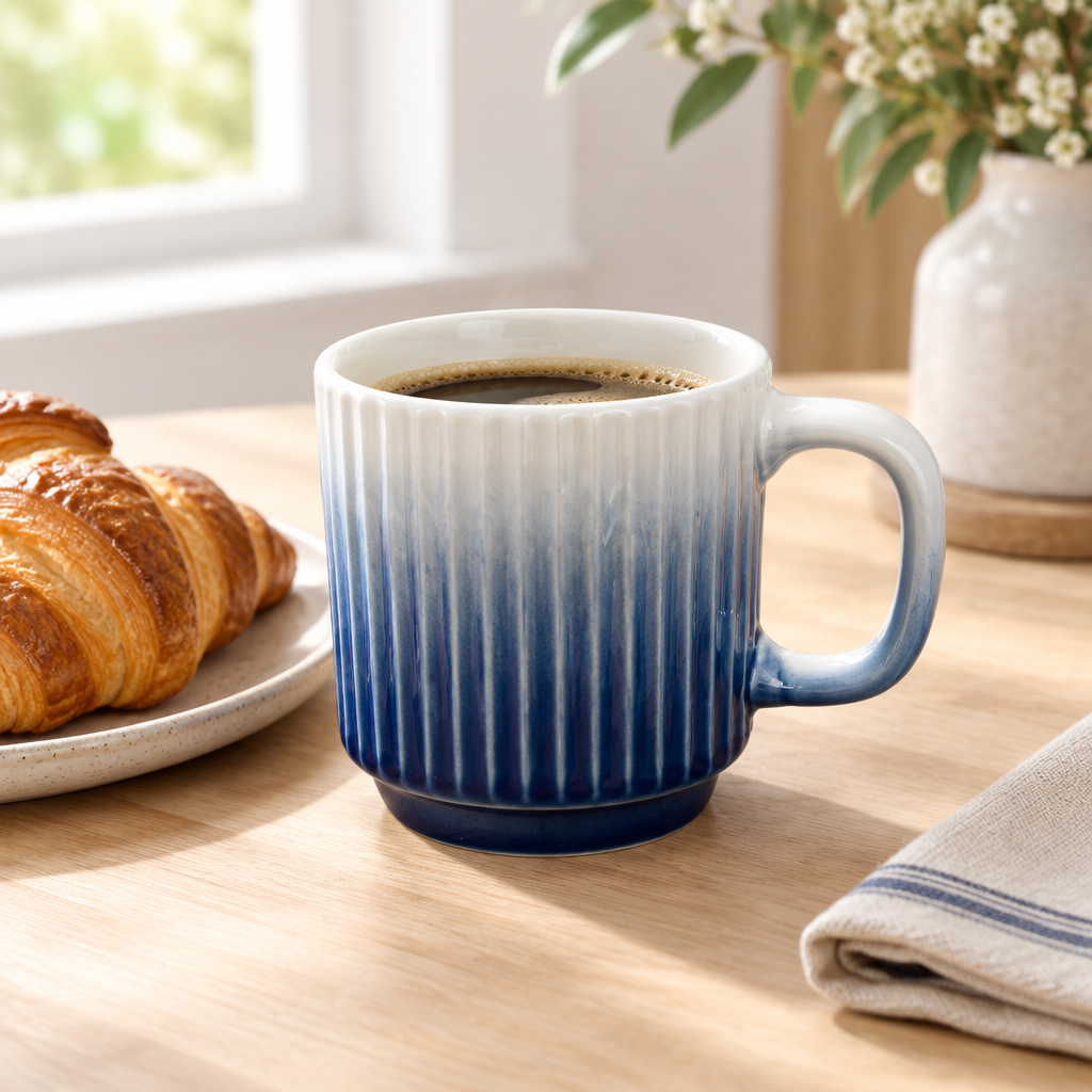 Ribbed Ceramic Mug Navy Blue - 350ml
