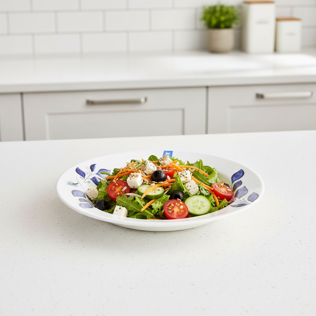 Henlee White & Blue Melamine Deep Plate - 7 Inch