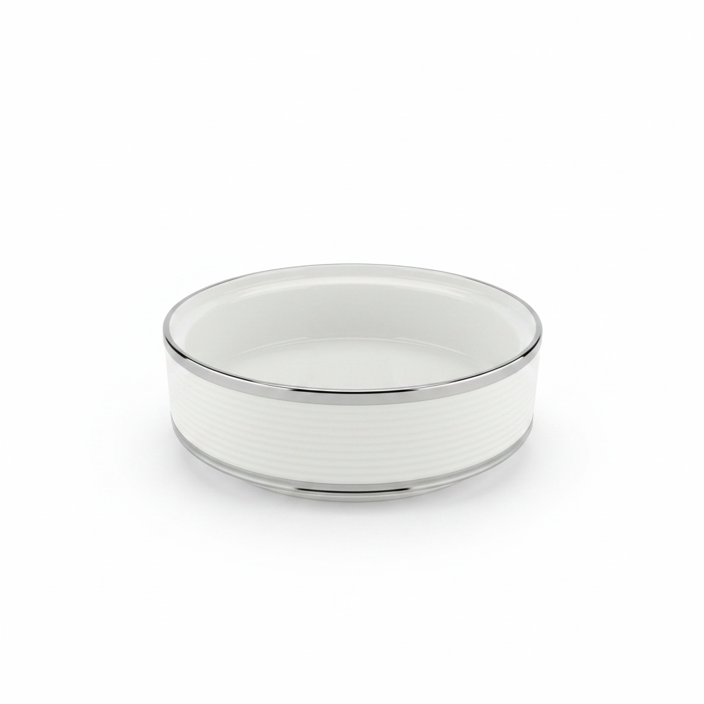 Ceramic Bowl with Lid White and Silver - 8 Inch