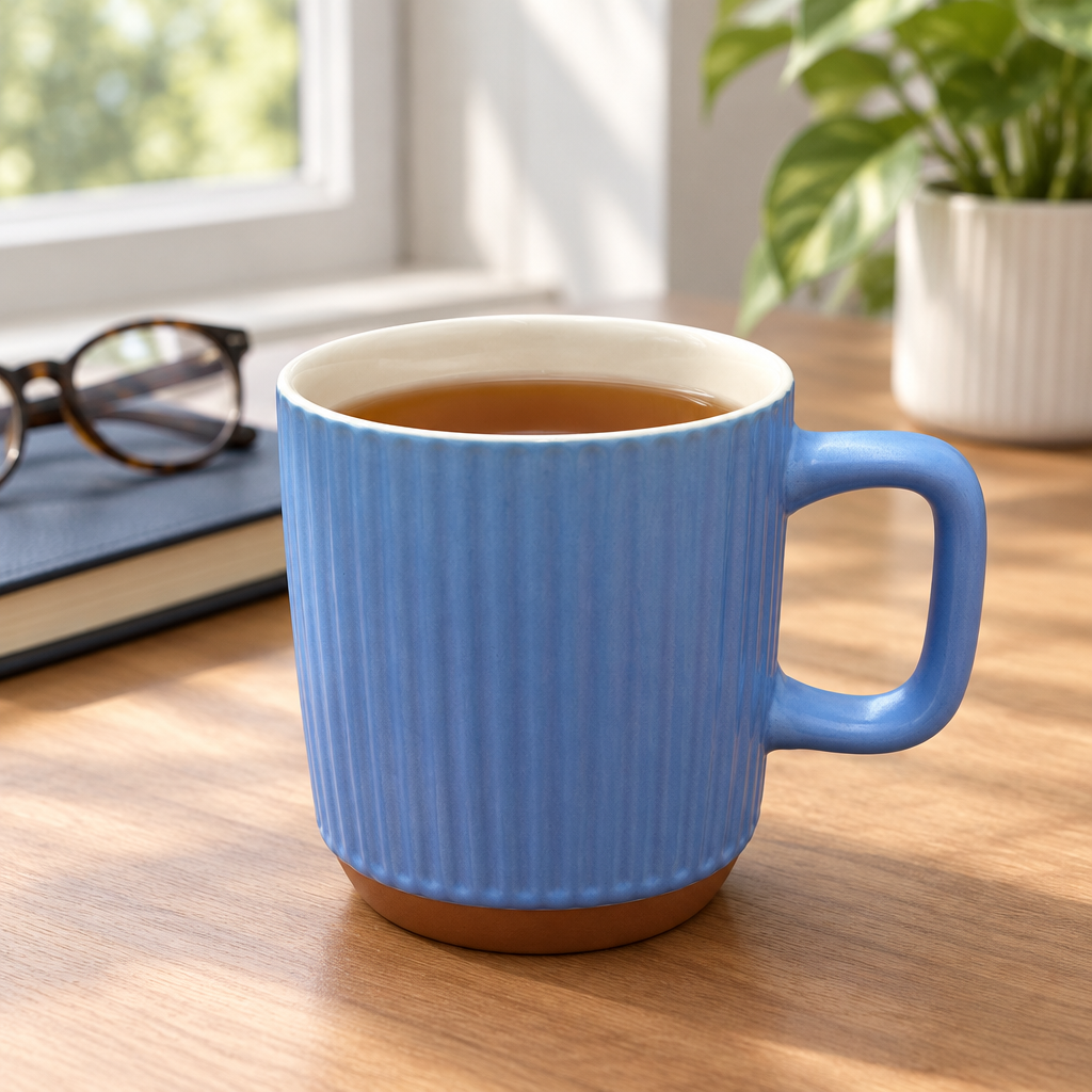 Ribbed Ceramic Mug Blue - 400ml