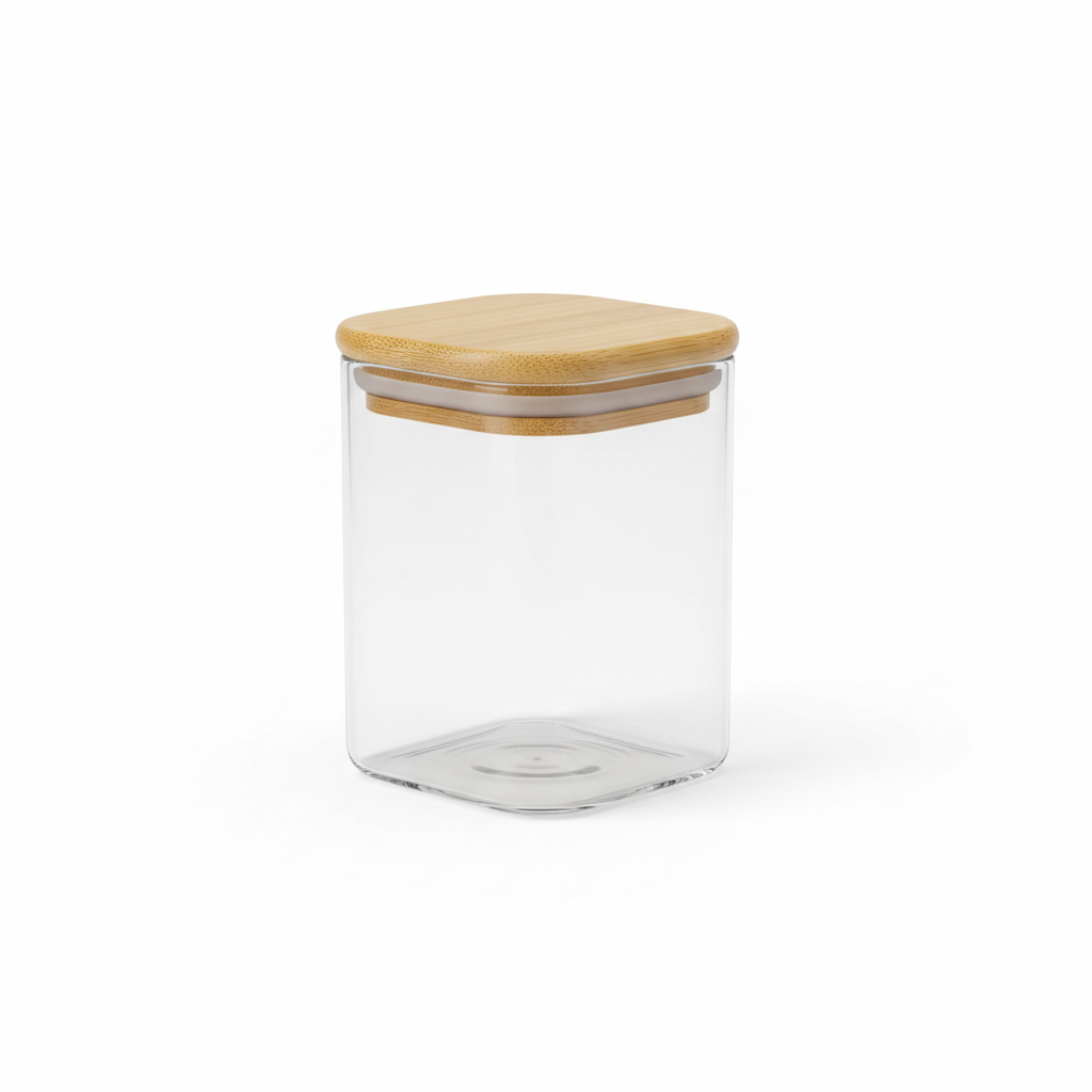 Square Glass Storage Jar with Bamboo Lid - 5×8cm