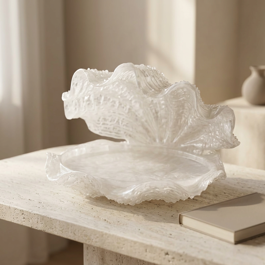 Resin Shell-Shaped Decorative Tray Pearl White – 33×25cm