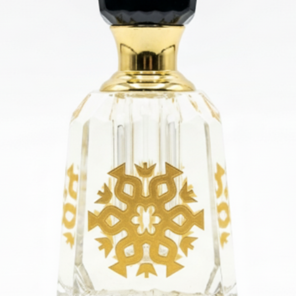 Glass Perfume Bottle with Gold Design - 10cm
