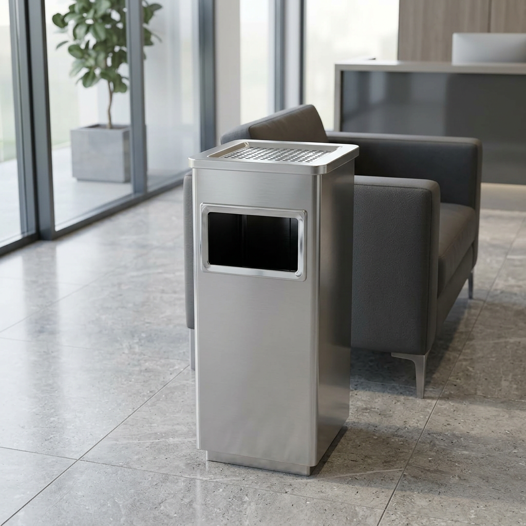 Royalite Steel Dust Bin with Ashtray Silver – 15 Litres