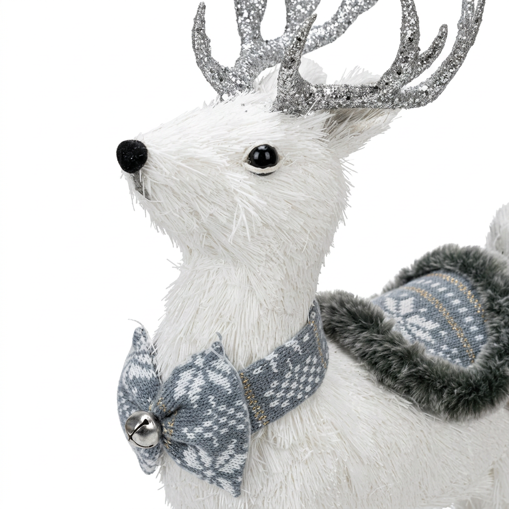 Reindeer Figurine with Silver Glitter Antlers White - 29×12cm