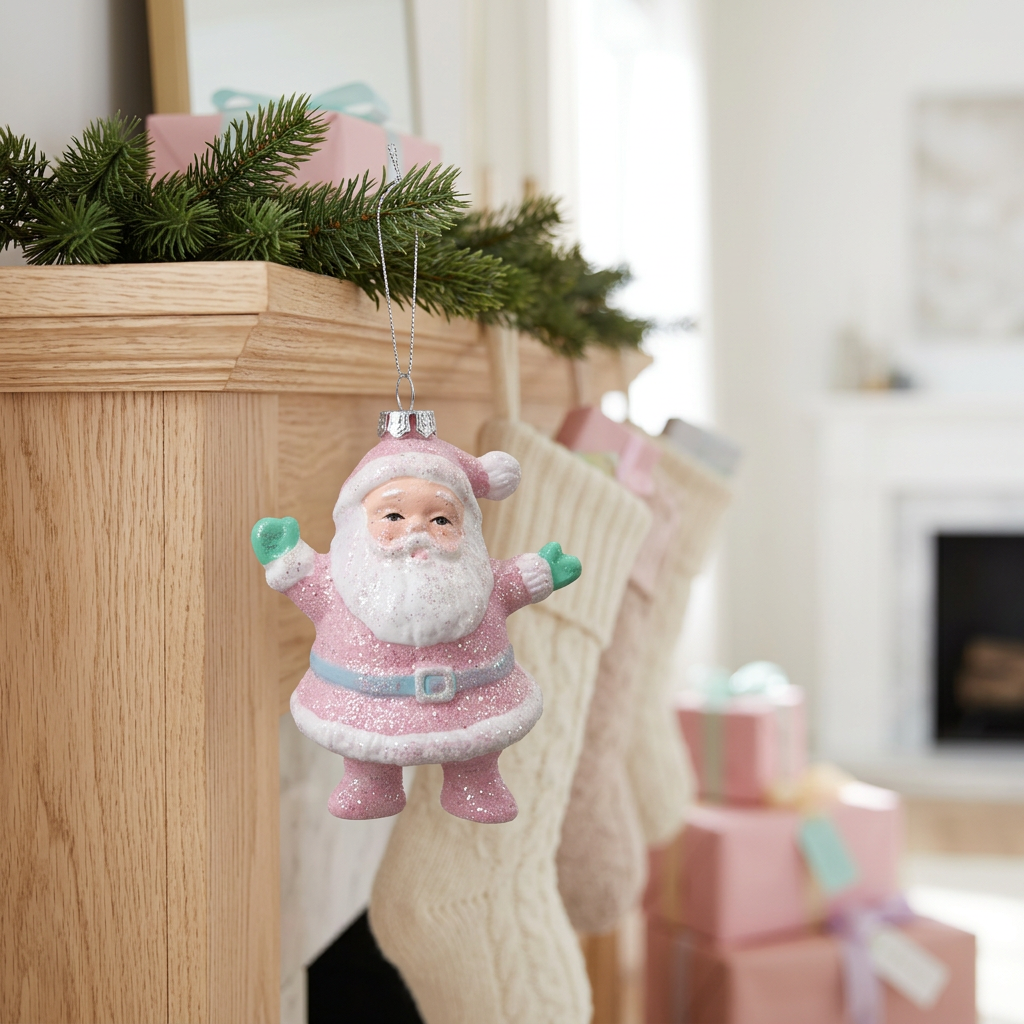 Santa Claus Plastic Christmas Hanging Decoration Pink – 10cm